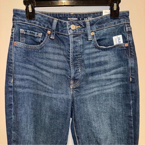 Old Navy Blue Denim High Rise O.G. Button Fly Straight Jeans Size 6 - Picture 2 of 15